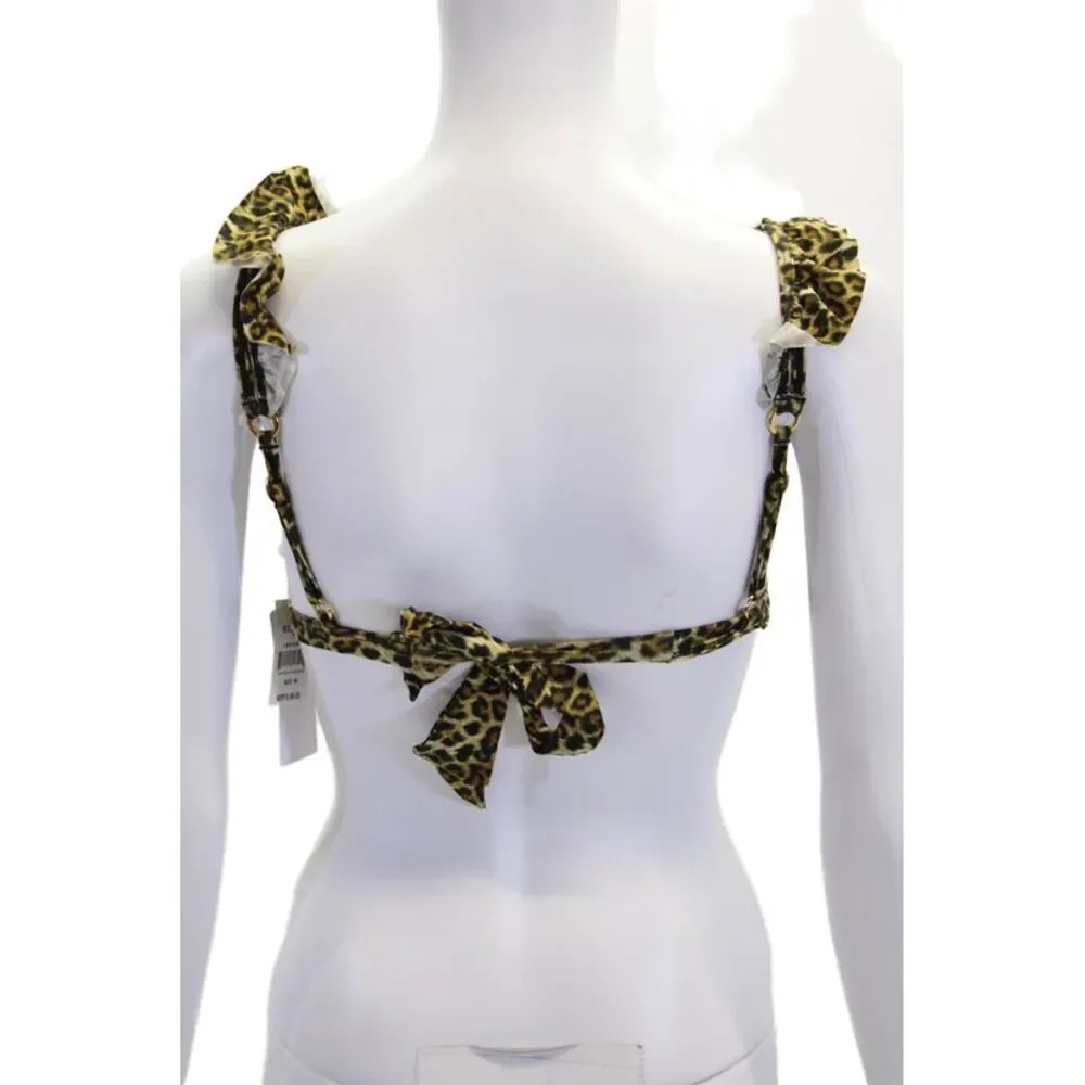 Solido Womens Textured Animal Printed Ruffle Triangle Bikini Top Brown Size M